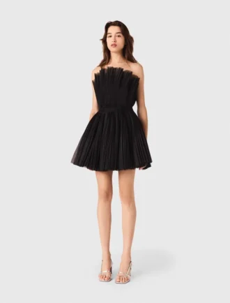 Vestido bustier em tule e organza