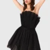 Vestido bustier em tule e organza