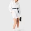 Vestido camisa com cinto contrastante