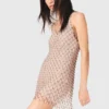 Vestido curto com forro e bordado de contas
