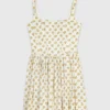 Vestido curto com padrão e corte evasê