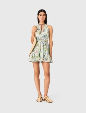 Vestido curto com padrão e sem costas