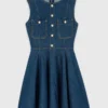 Vestido curto de ganga com corte evasê