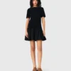 Vestido curto de malha e tafetá