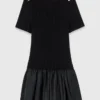 Vestido curto de malha e tafetá