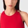 Vestido curto e evasê em mistura de linho
