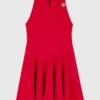 Vestido curto e evasê em mistura de linho