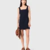 Vestido curto em mistura de linho