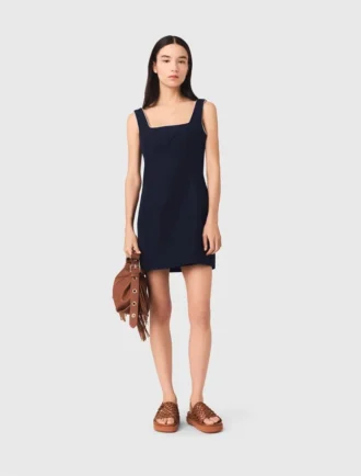 Vestido curto em mistura de linho
