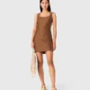 Vestido curto em mistura de linho