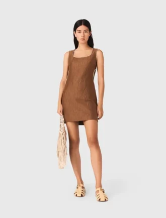 Vestido curto em mistura de linho