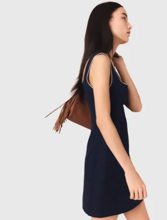 Vestido curto em mistura de linho