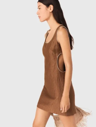 Vestido curto em mistura de linho