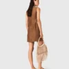 Vestido curto em mistura de linho