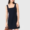 Vestido curto em mistura de linho
