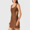 Vestido curto em mistura de linho