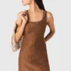 Vestido curto em mistura de linho