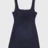 Vestido curto em mistura de linho
