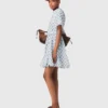 Vestido curto estampado em mistura de linho