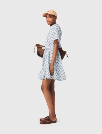 Vestido curto estampado em mistura de linho