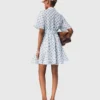 Vestido curto estampado em mistura de linho