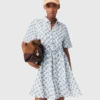 Vestido curto estampado em mistura de linho