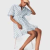 Vestido curto estampado em mistura de linho