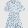 Vestido curto estampado em mistura de linho