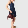 Vestido de ganga bordado com corte evasê