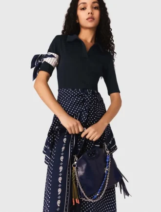 Vestido de material misto com padrão de bandana