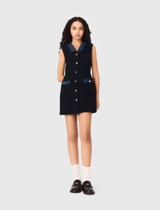 Vestido de tweed com detalhes em ganga