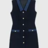 Vestido de tweed com detalhes em ganga