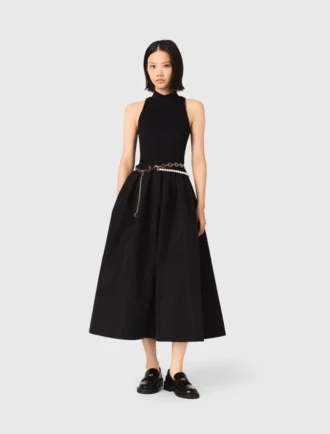 Vestido em tafetá de materiais mistos