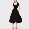 Vestido longo em malha canelada e tafetá