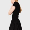 Vestido longo em malha canelada e tafetá