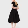 Vestido longo em malha canelada e tafetá