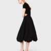 Vestido longo em malha canelada e tafetá