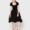 Vestido longo em malha canelada e tafetá