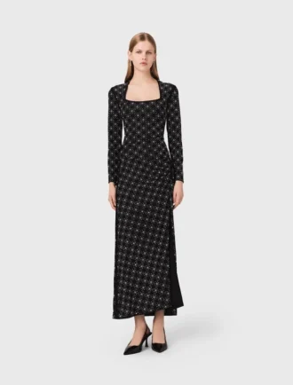 Vestido maxi com contas e strass