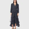 Vestido maxi com folhos