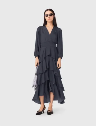 Vestido maxi com folhos