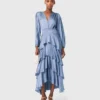 Vestido maxi com folhos