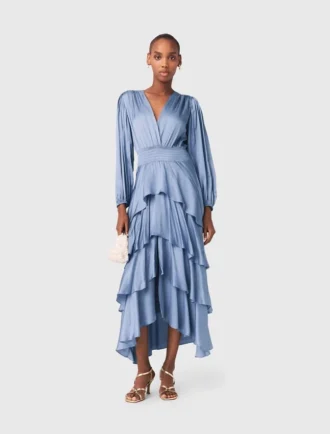 Vestido maxi com folhos