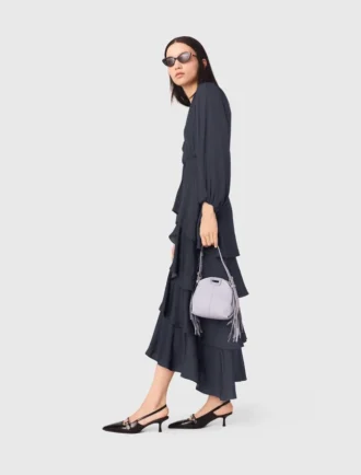Vestido maxi com folhos