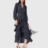 Vestido maxi com folhos