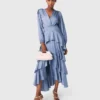 Vestido maxi com folhos