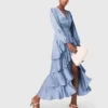 Vestido maxi com folhos