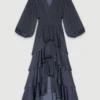 Vestido maxi com folhos