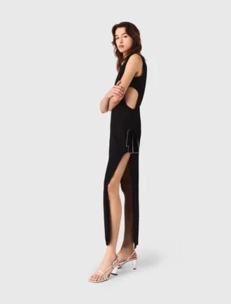 Vestido maxi com gola joia