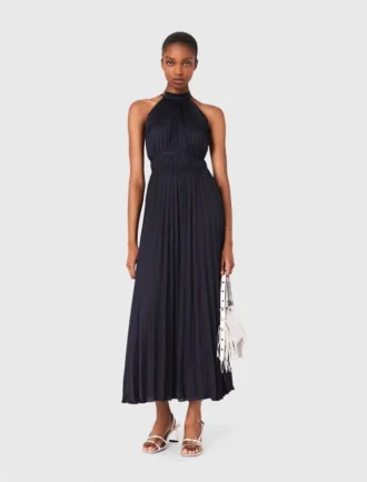 Vestido maxi de cetim plissado